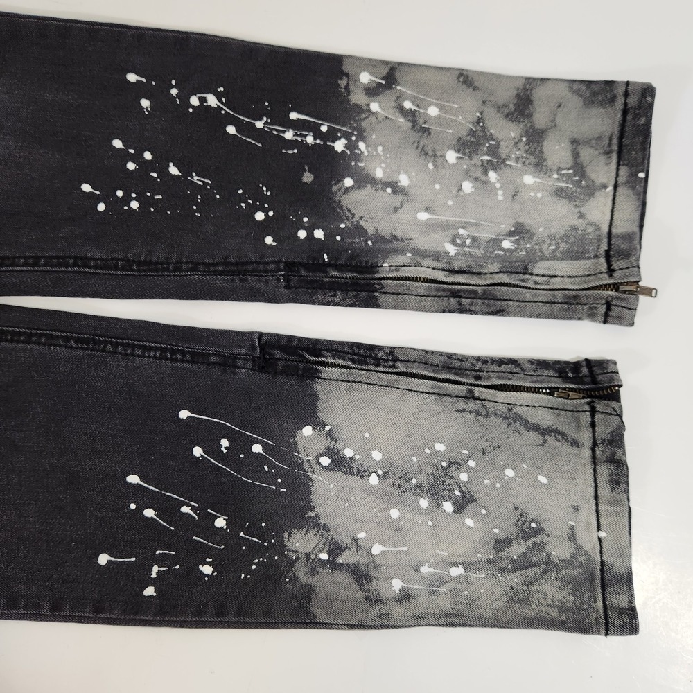 Black Skinny Flex Mens Jeans Sz 30x32 Distressed Paint Splatter Grunge Y2K Punk - Picture 5 of 12